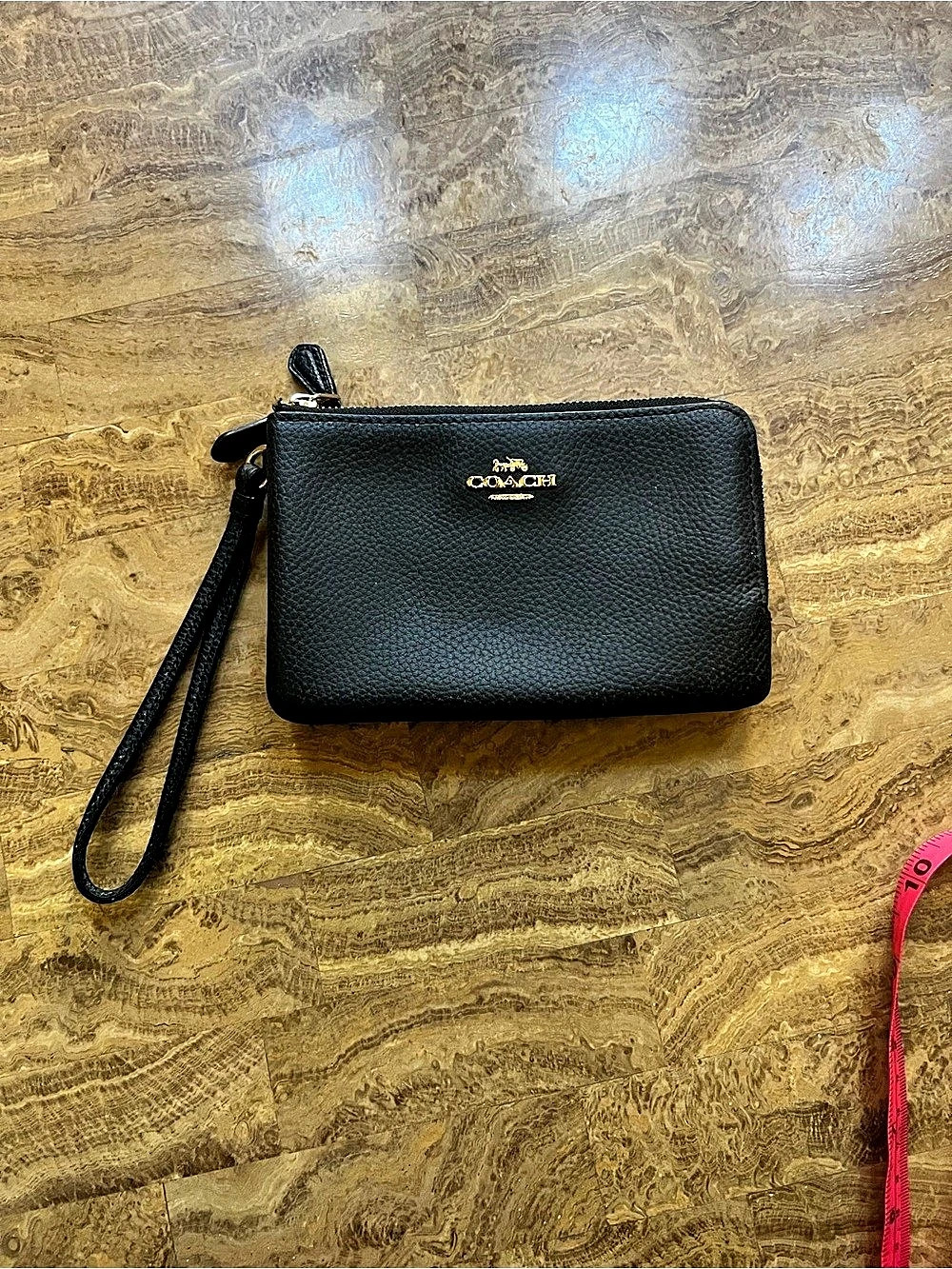 Coach Double Zip Wallet Black Leather Wristlet